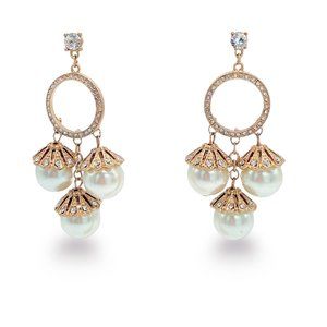 NEW Badgley Mischka Gold Hoop Crystal Earrings with Pearl Drops Wedding Jewelry